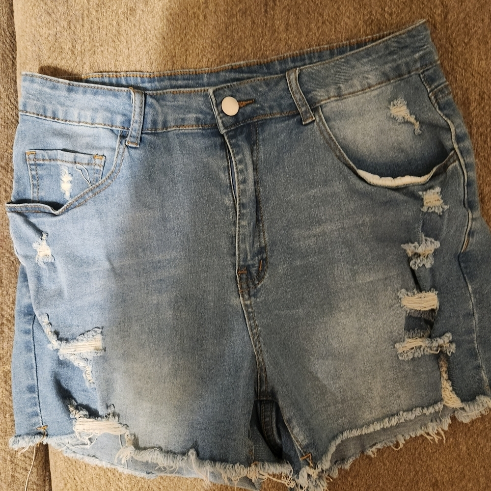 Distressed Blue Denim Women Shorts